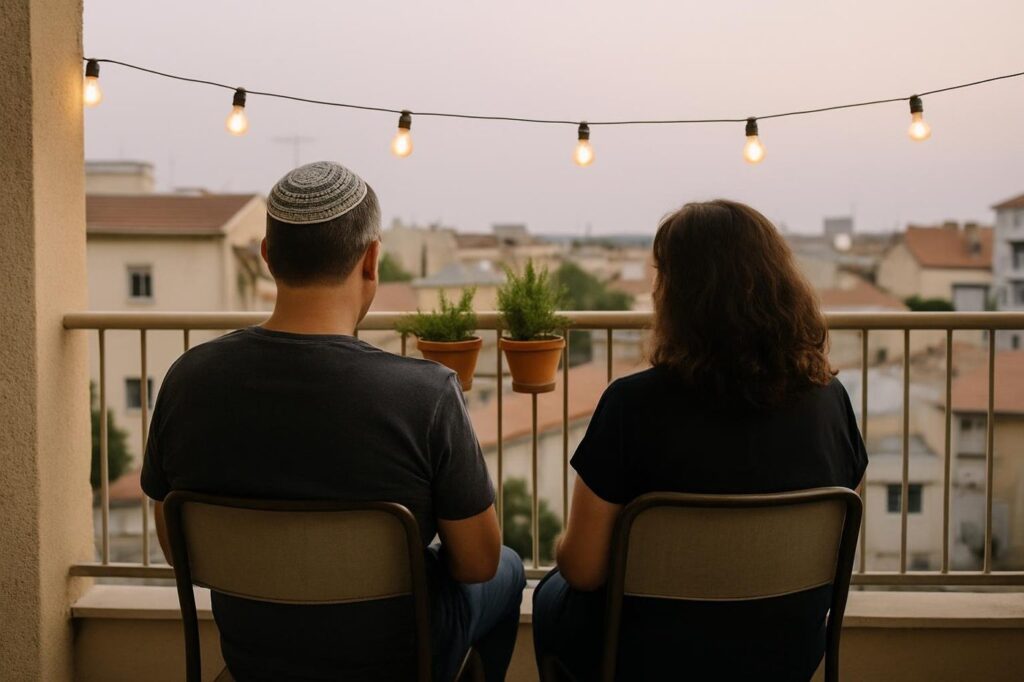 גישור בין בני זוג, זוג יושב במרפסת בערב ומדבר בשקט