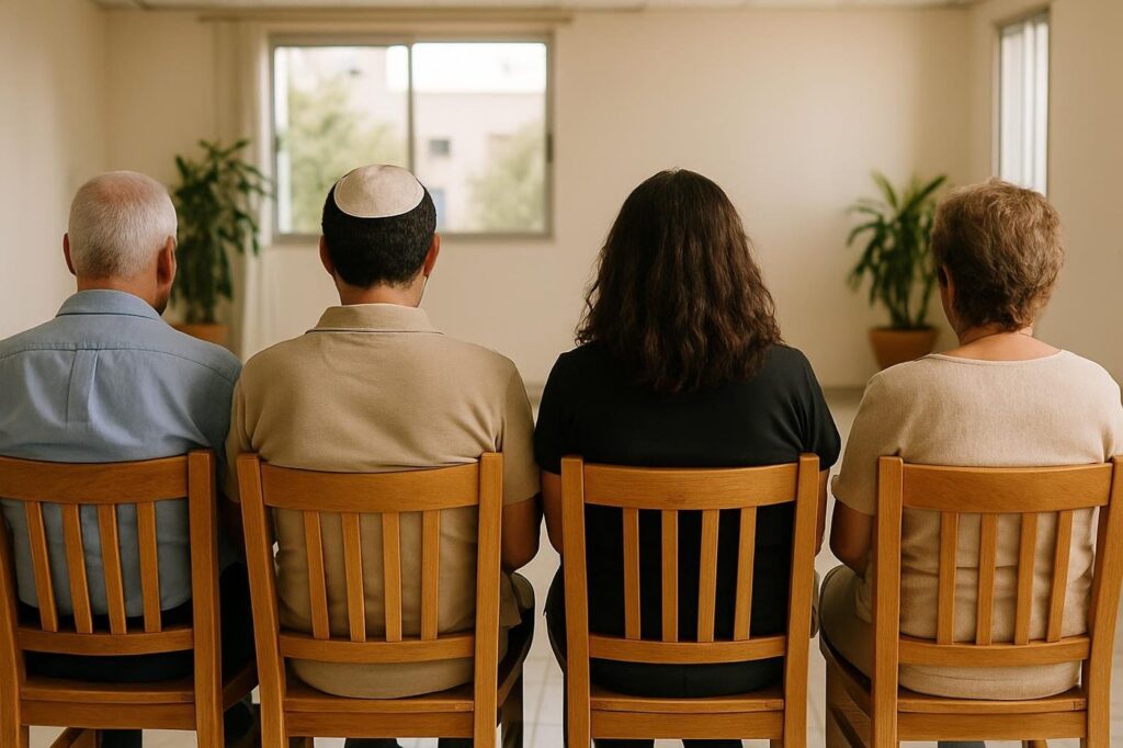 אימון קבוצתי, משתתפים יושבים במעגל בחדר מואר
